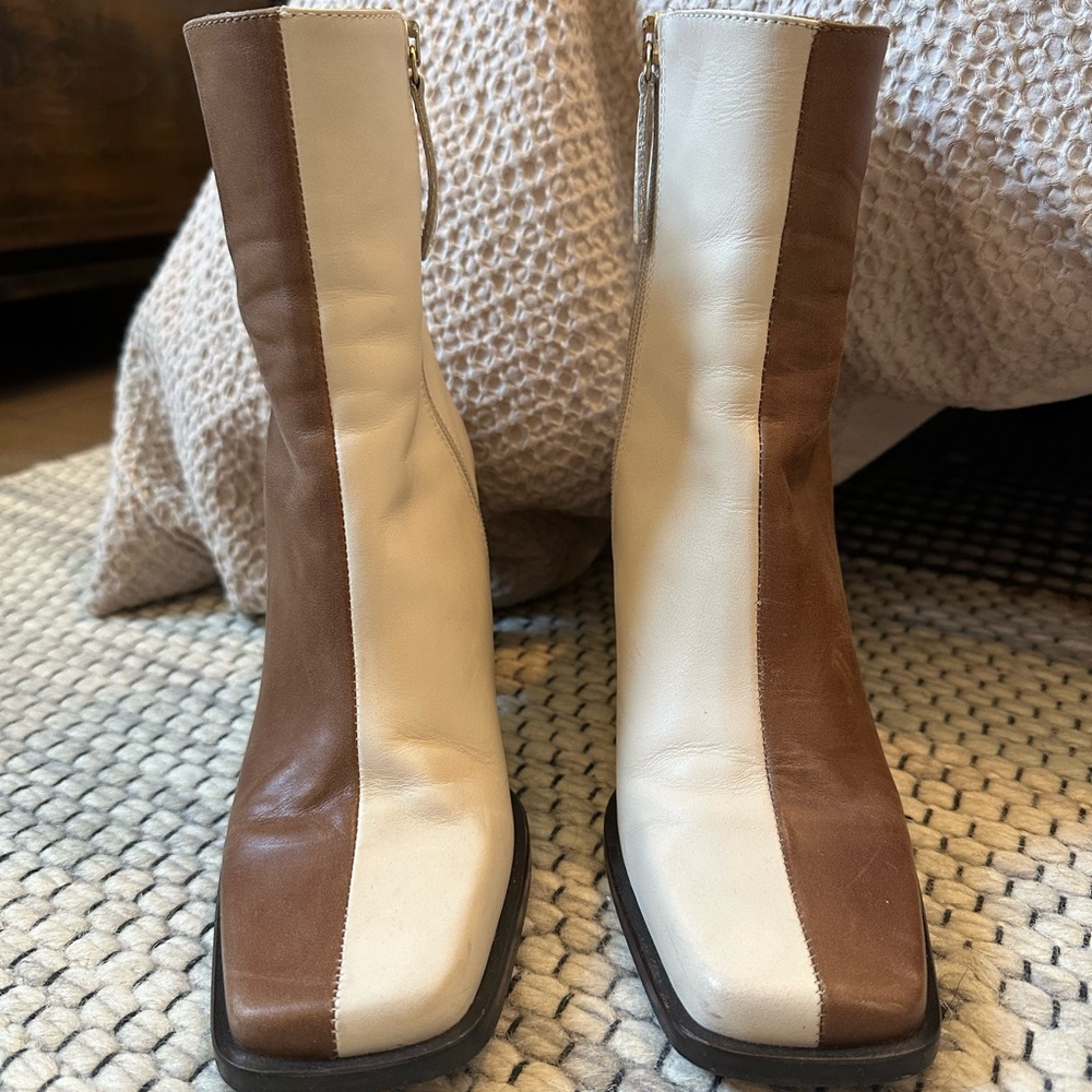 ALOHAS Brown and Cream Heeled Boots
